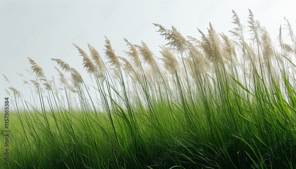 Fototapeta premium Serene Meadow with Tall Grass Reaching Towards the Horizon in Soft Natural Light
