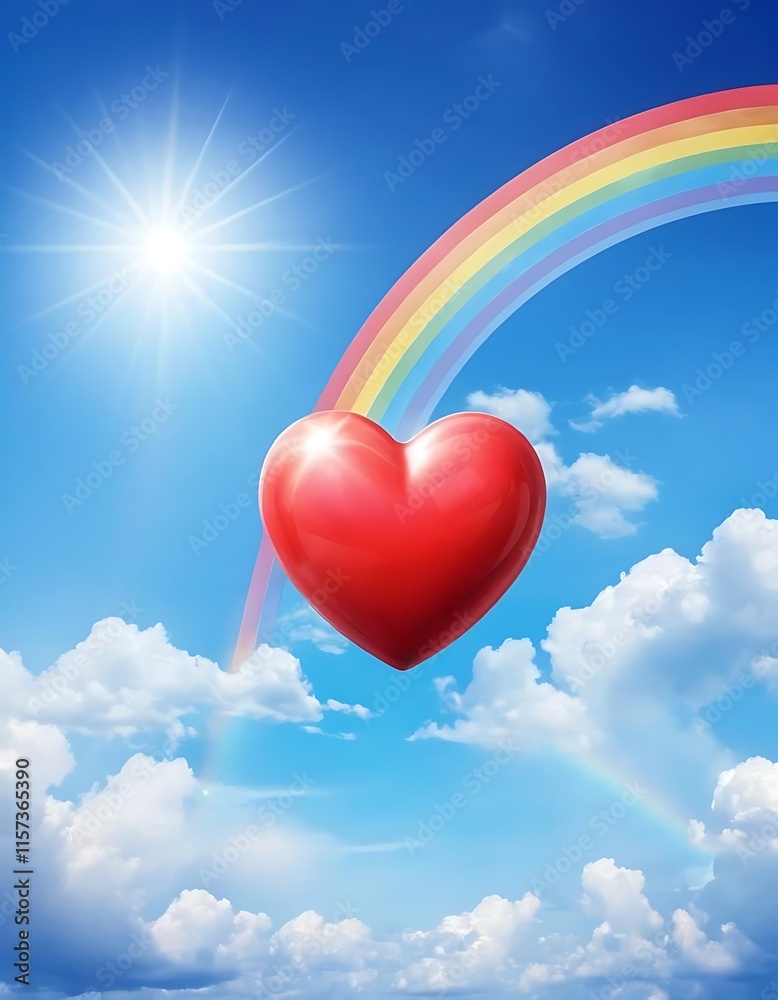 Red Heart Soaring Above Rainbow and Clouds Red Heart Soaring Above Rainbow and Clouds
