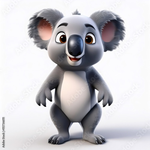 Smiling cartoon koala standing on a white background, perfect for children's projects or nature themed designs photo