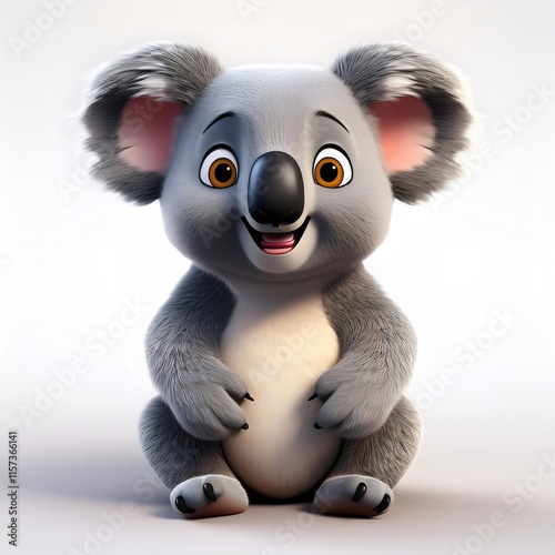 Cartoon koala sitting cheerfully, displaying playful demeanor, ideal for kids' media highlighting Australian wildlife charm photo