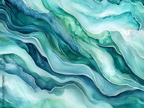 vibrant watercolor background featuring flowing oceanic hues of blue, teal, and green, blending seamlessly in abstract waves to create serene and refreshing visual effect photo