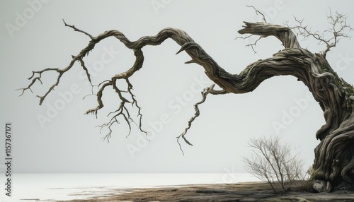 Spooky Old Dead Tree Against a Pale Background in  Color Palette photo