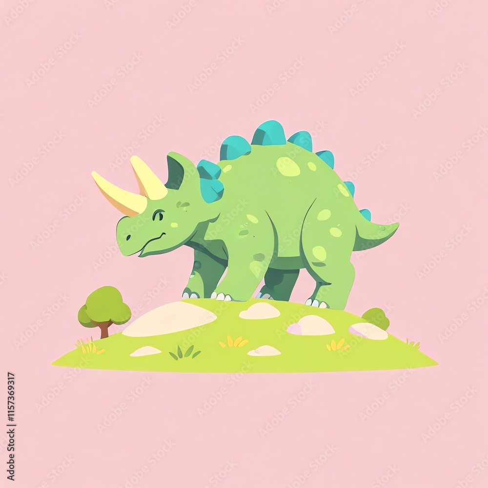 Adorable Triceratops on a Hill Illustration Adorable Triceratops on a Hill Illustration