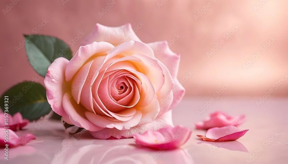 A Single Pink Rose with Delicate Petals on a Soft Background A Single Pink Rose with Delicate Petals on a Soft Background