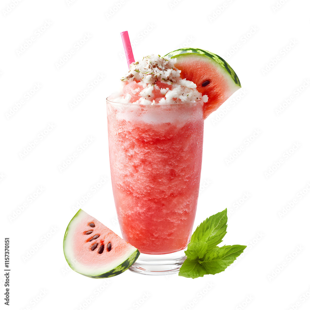 Tasty Coconut Watermelon Slush isolated on transparent background Tasty Coconut Watermelon Slush isolated on transparent background