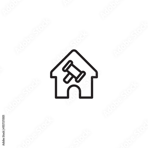 Gavel in house. Property law. Real estate law. Housing justice. Gavel icon inside a house, representing property law or real estate legal matters. Real estate law.