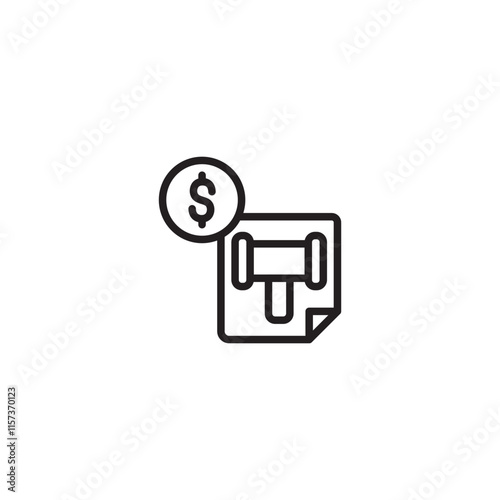 Dollar and gavel on paper. Legal fees. Law and money. Legal billing. Dollar sign and gavel on a document, representing legal fees or billing. Legal expenses.
