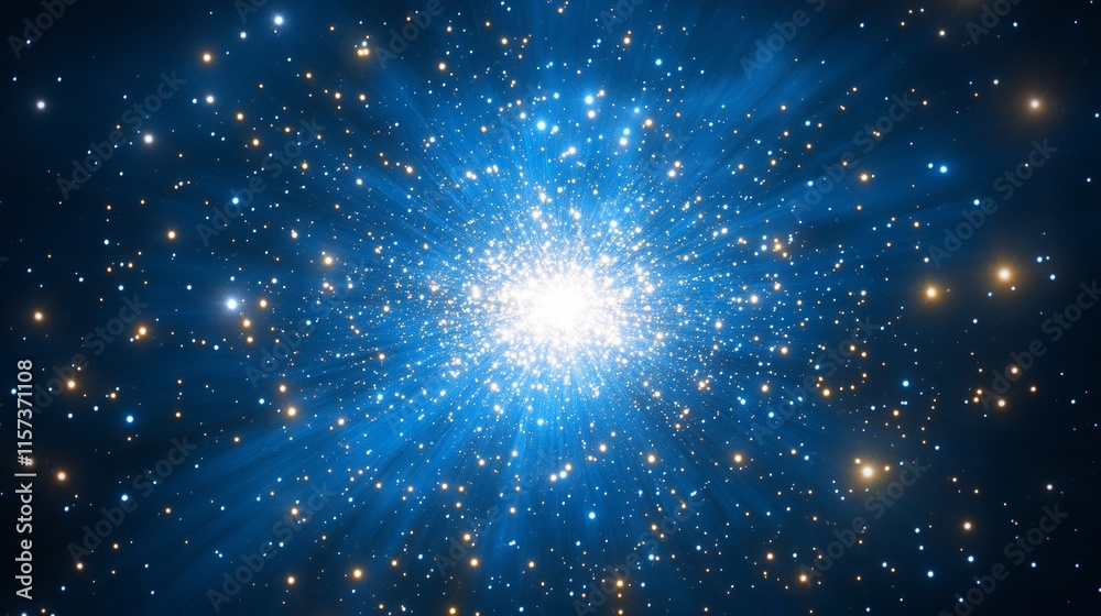 Obraz premium Bright blue cosmic explosion with glittering particles.