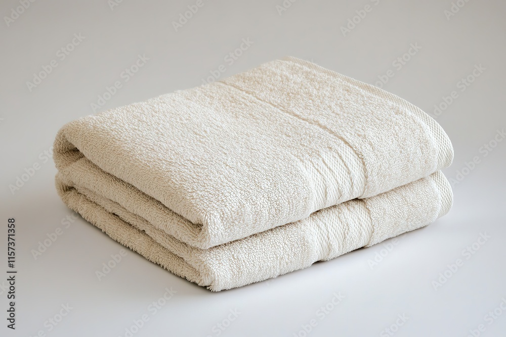 neatly folded bath towel in soft beige isolated on white background neatly folded bath towel in soft beige isolated on white background