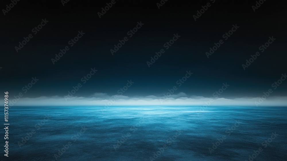 Dark Blue Ocean Scene Moody Night Sky Calm Waterscape Dark Blue Ocean Scene Moody Night Sky Calm Waterscape