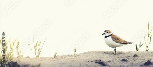 Male Kentish Plover bird by a marshland with empty space for text ideal for nature-themed projects or advertising needs photo