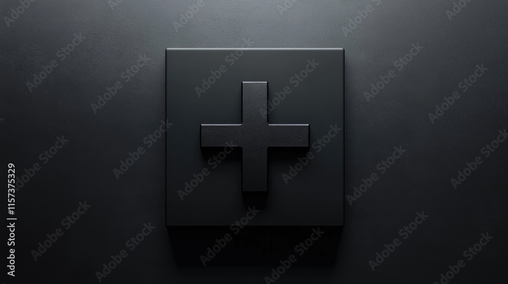 Obraz premium Minimalist Black Medical Symbol Featuring Cross Design on Dark Background for Healthcare and Wellness Concepts