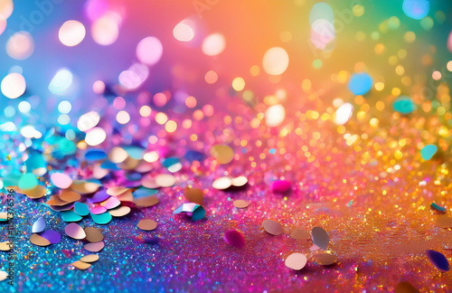 Bright Confetti and Glitter on Colorful Gradient Background. Party, Invitation Design