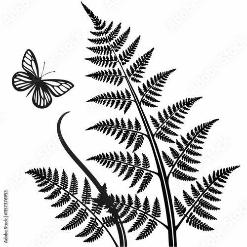 Wild Fern vector silhouette black design white background
