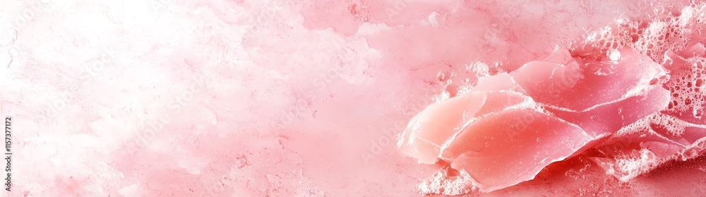 Delicate pink slices of preserved ginger rest on a soft, pastel background, creating a soothing and appetizing visual Delicate pink slices of preserved ginger rest on a soft, pastel background, creating a soothing and appetizing visual