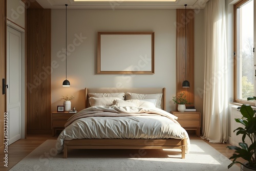Cozy Modern Bedroom with Natural Light and Wooden Accents