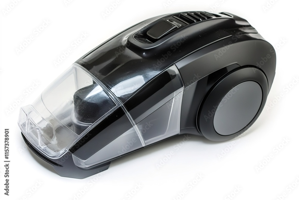 durable car vacuum cleaner with sleek ergonomic design and transparent dust compartment isolated on white durable car vacuum cleaner with sleek ergonomic design and transparent dust compartment isolated on white