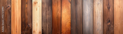 A variety of wooden planks with different textures and colors are neatly arranged side by side, showcasing the beauty and diversity of natural wood in design and construction appli photo