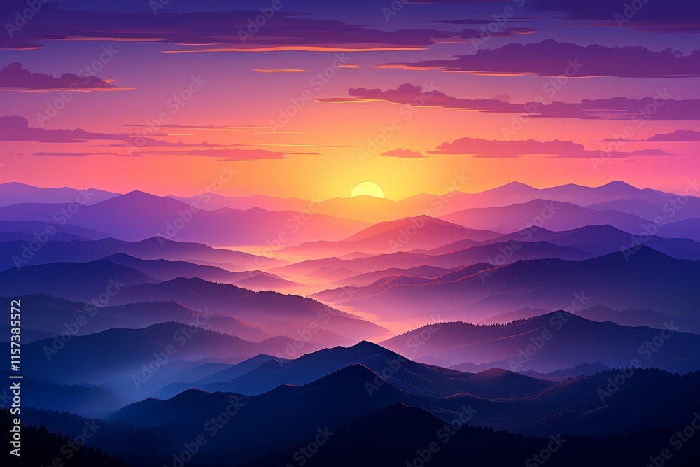 Obraz premium Vibrant blue mountain landscape utilizing shades for depth and atmospheric gradients