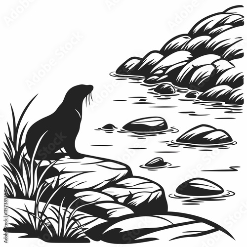 Tide Pool vector silhouette black design white background