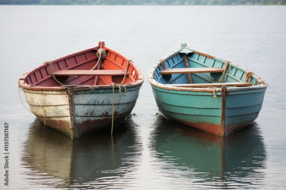 Serene scene of a boat gliding smoothly across tranquil waters under clear skies Serene scene of a boat gliding smoothly across tranquil waters under clear skies
