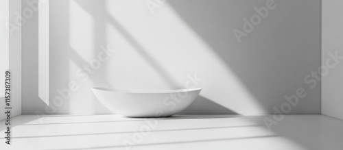 Minimalistic bathroom corner with modern freestanding tub and ample copy space for creative design and text integration