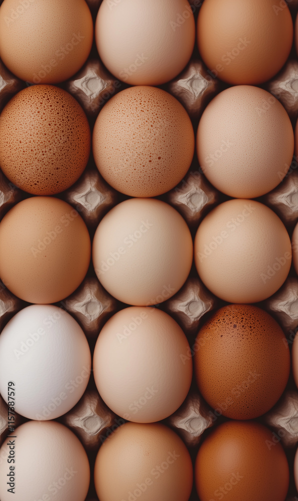 Collection of Brown and White Chicken Eggs in Cardboard Carton Collection of Brown and White Chicken Eggs in Cardboard Carton