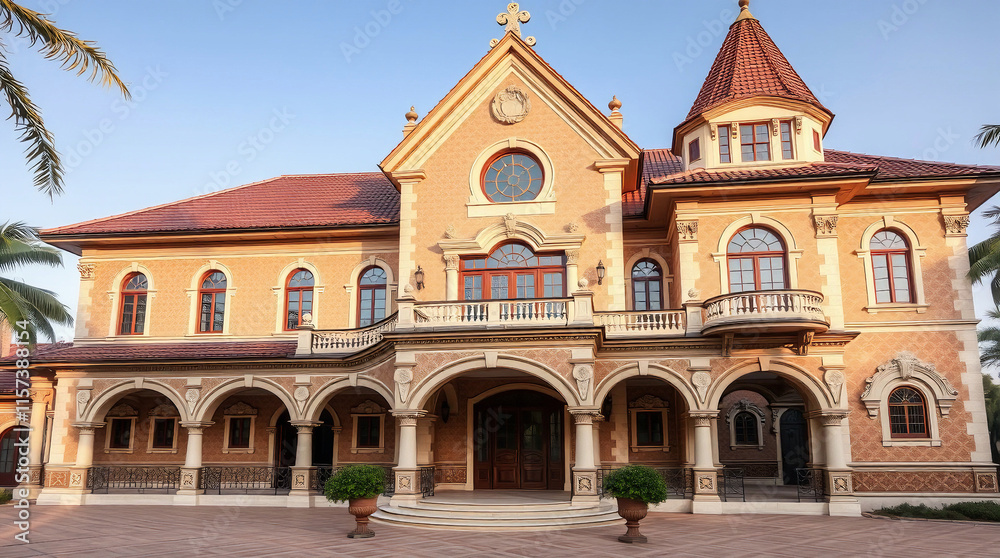 Mediterranean Revival Style Mansion with Arched Entryways Mediterranean Revival Style Mansion with Arched Entryways
