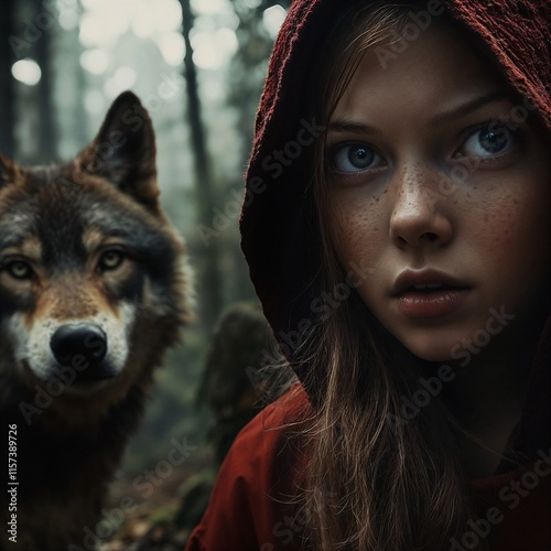 Obraz na płótnie Little Red Riding Hood with the Wolf w salonie