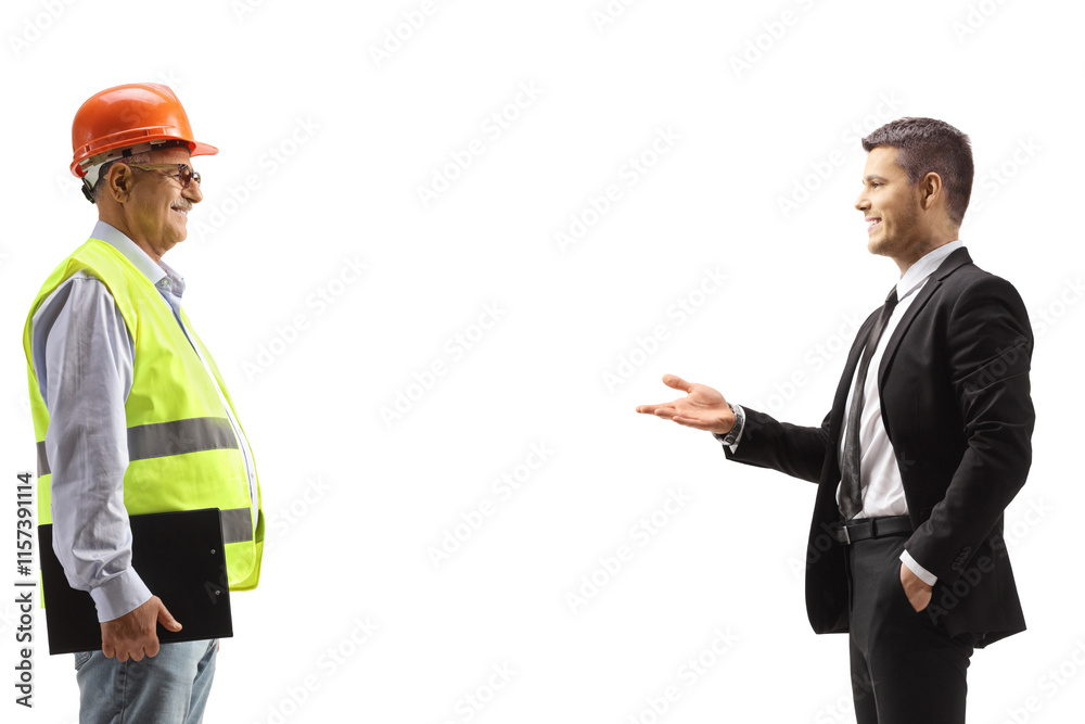 Businessman talking to an engineer Businessman talking to an engineer