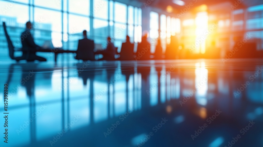 Silhouetted businesspeople meeting in modern office. Silhouetted businesspeople meeting in modern office.