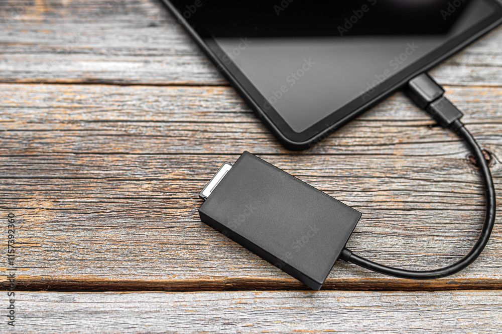 The card reader is connected to a mobile device: phone or tablet.