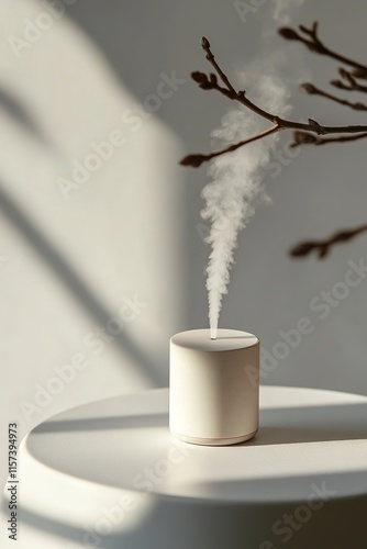 single compact humidifier placed neatly on smooth white ceramic surface with faint shadows photo