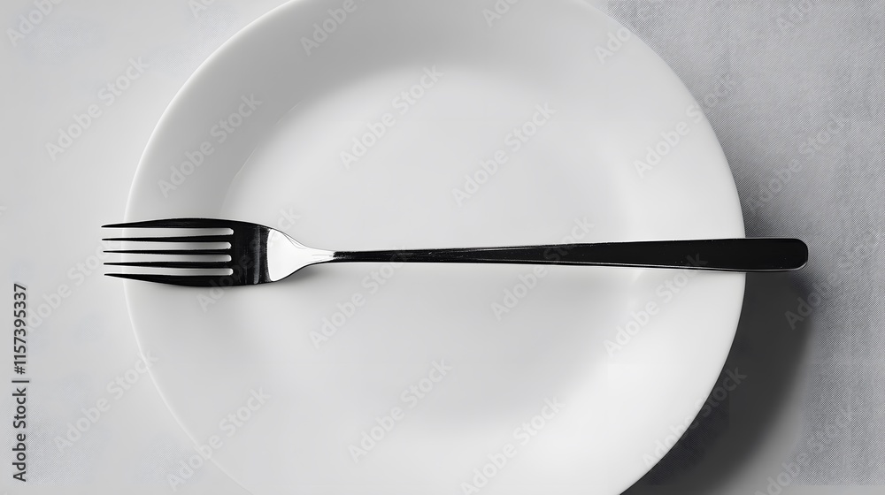 Simple dining setup fork on empty plate kitchen table food photography minimalistic style direct angle culinary concept Simple dining setup fork on empty plate kitchen table food photography minimalistic style direct angle culinary concept