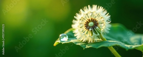 Dandelion seed caught in a water droplet on a leaf, seed, droplet, jewel photo