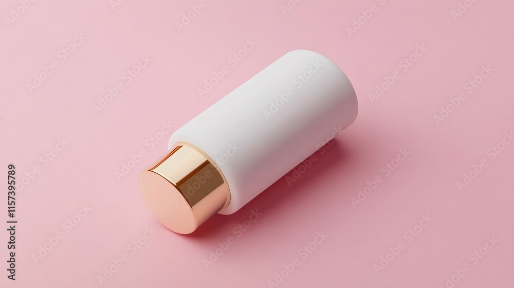 Minimalist white shampoo bottle with gold cap on pink background Modern packaging design for hair care and beauty products Minimalist white shampoo bottle with gold cap on pink background Modern packaging design for hair care and beauty products