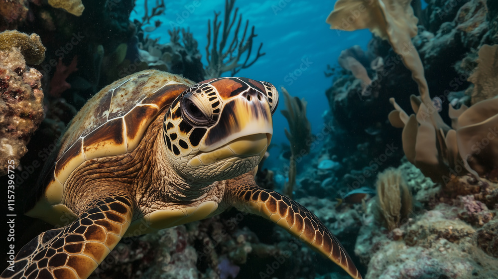 Obraz premium Sea Turtle in Coral Reef Habitat