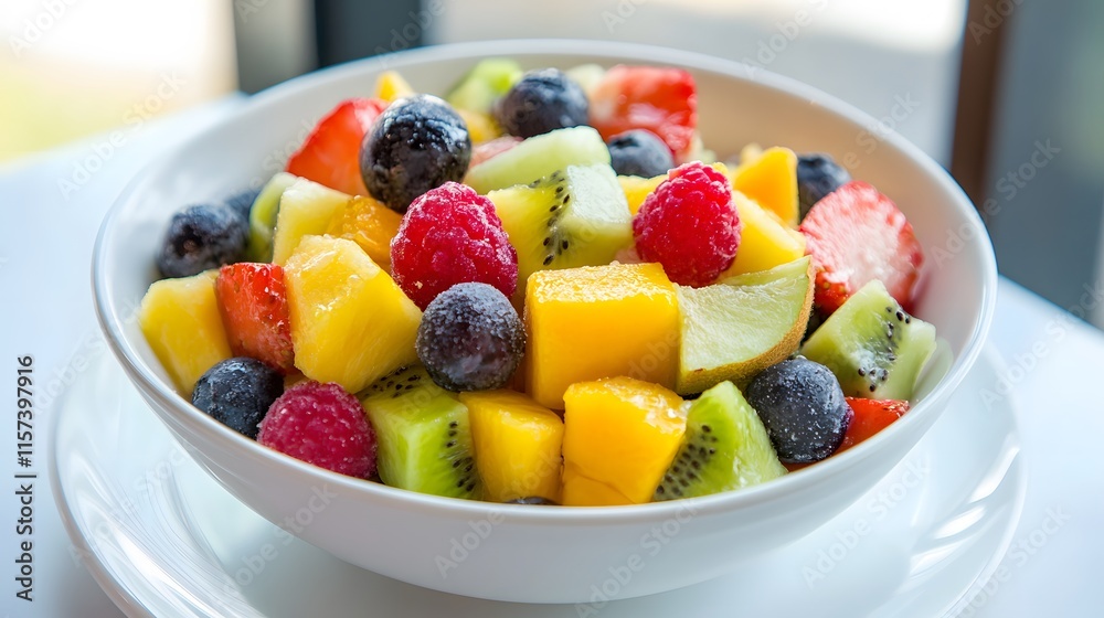 Fresh fruit salad kitchen table food photography bright light close-up healthy eating inspiration Fresh fruit salad kitchen table food photography bright light close-up healthy eating inspiration