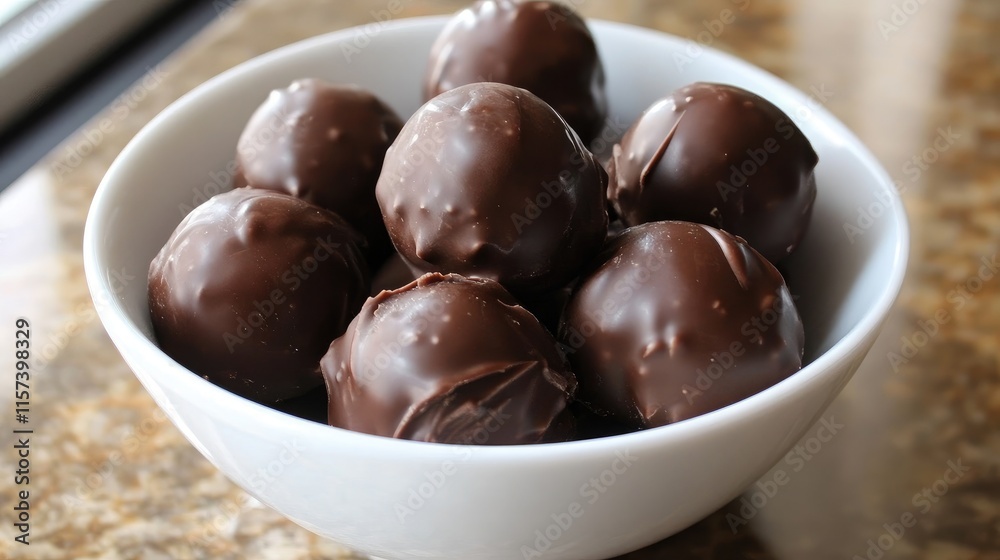 Delicious homemade chocolate truffles served in a bowl perfect for dessert and special occasions Delicious homemade chocolate truffles served in a bowl perfect for dessert and special occasions