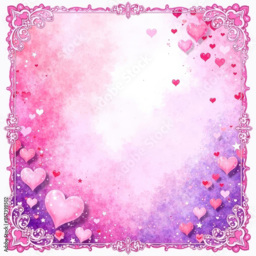 A beautiful pink and purple gradient background adorned with delicate heart shapes, perfect for Valentine's Day cards, digital scrapbooking, or romantic projects