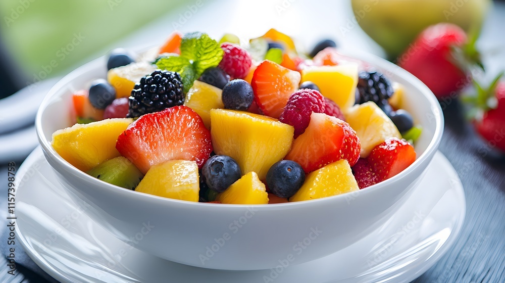 Fresh fruit salad creation kitchen recipe idea bright environment close-up view healthy eating concept Fresh fruit salad creation kitchen recipe idea bright environment close-up view healthy eating concept