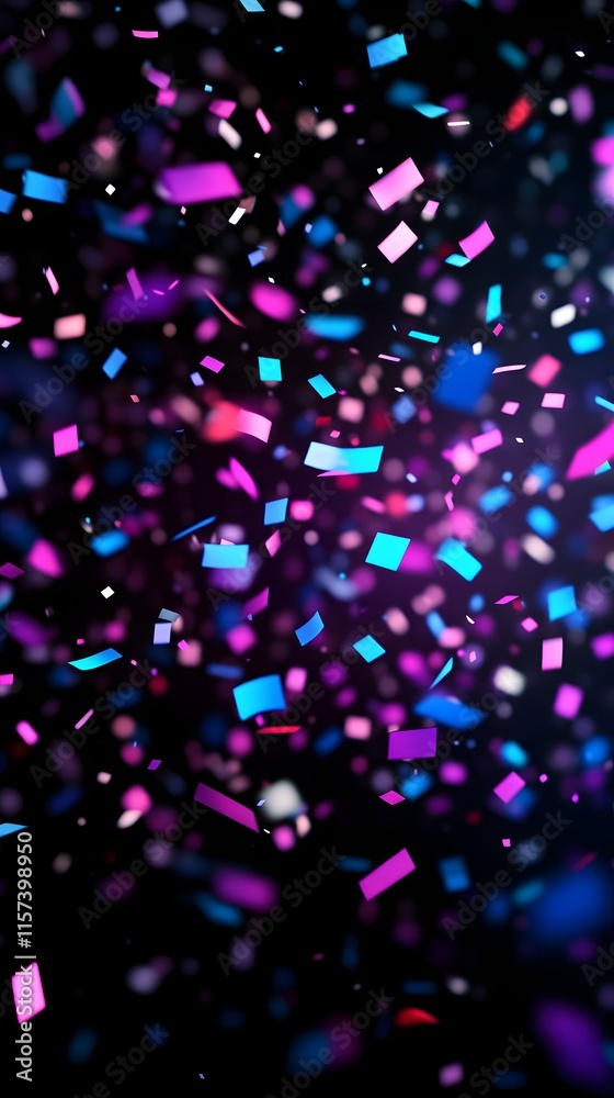 Naklejka premium Colorful Confetti Falling On Black Background
