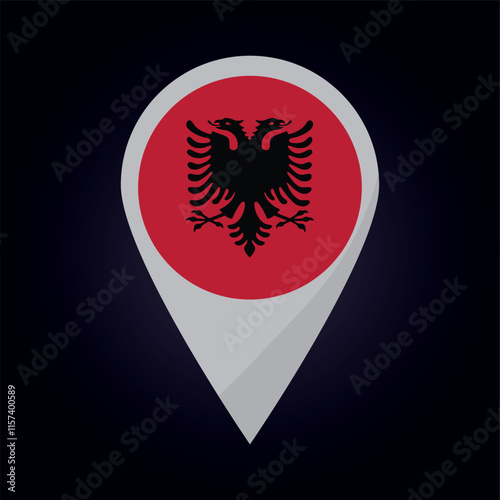 albania Flag on Location Pin. vector illustration