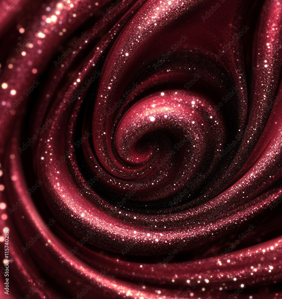 Naklejka premium Red metallic swirl with sparkling glitter and soft grain texture