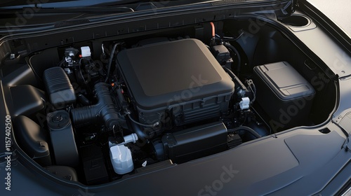 Electric vehicle engine bay showcasing advanced technology and components for efficient performance and sustainability in modern transportation.