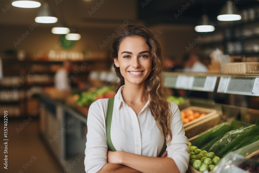 Portrait of a smiling young woman working in a healthy food store Portrait of a smiling young woman working in a healthy food store