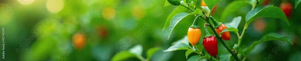 Pepper plants with unripe peppers on the vine, vines, immature Pepper plants with unripe peppers on the vine, vines, immature