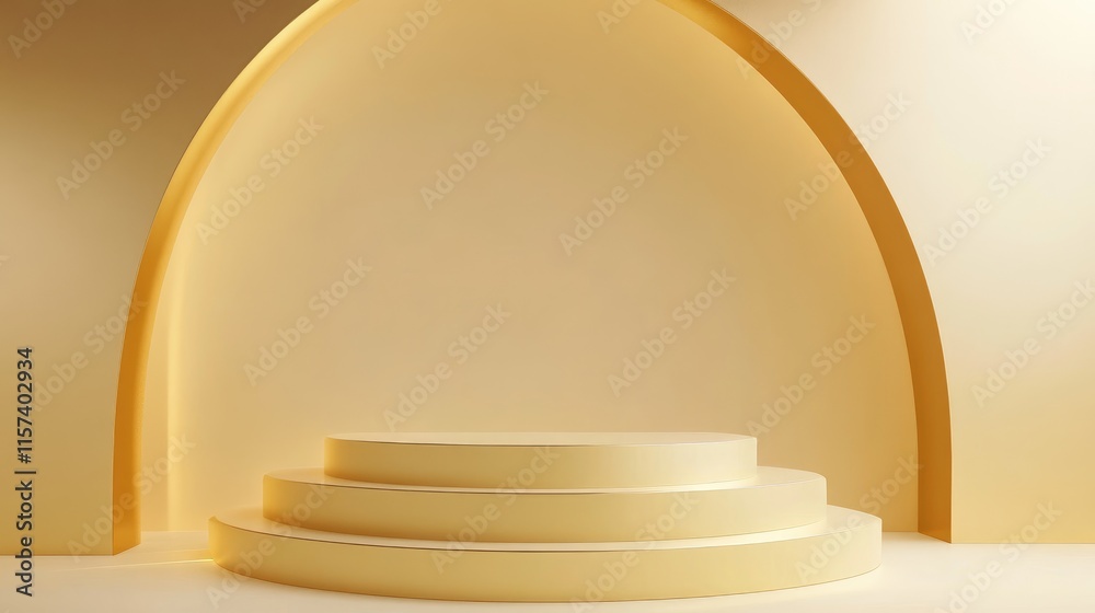 Obraz premium Elegant Presentation Podium for Business Strategies with Soft Yellow Background and Minimalistic Design for Effective Communication