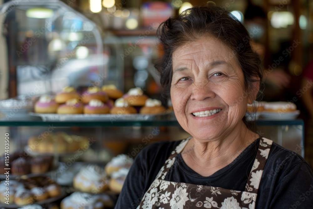 Portrait of a smiling happy female pastry shop owner Portrait of a smiling happy female pastry shop owner
