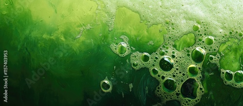 Green beer with frothy bubbles for St Patrick's Day celebration empty space for festive text and promotional content horizontal layout photo